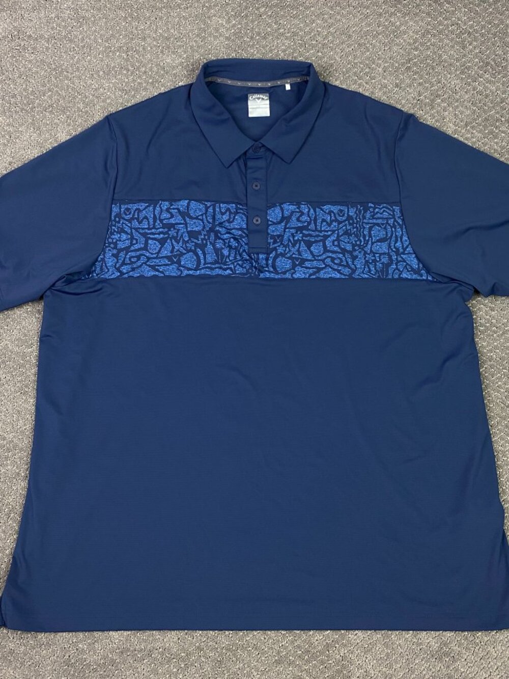 Callaway Polo Shirt Mens 2XLT Blue Tribal Abstract Geometric Golf Performance
